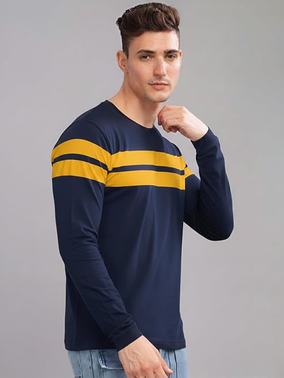 LEOTUDE Men's Full Sleeve Regular Fit Tshirt, Round Neck Cottonblend T-Shirt (Color Multicolor)