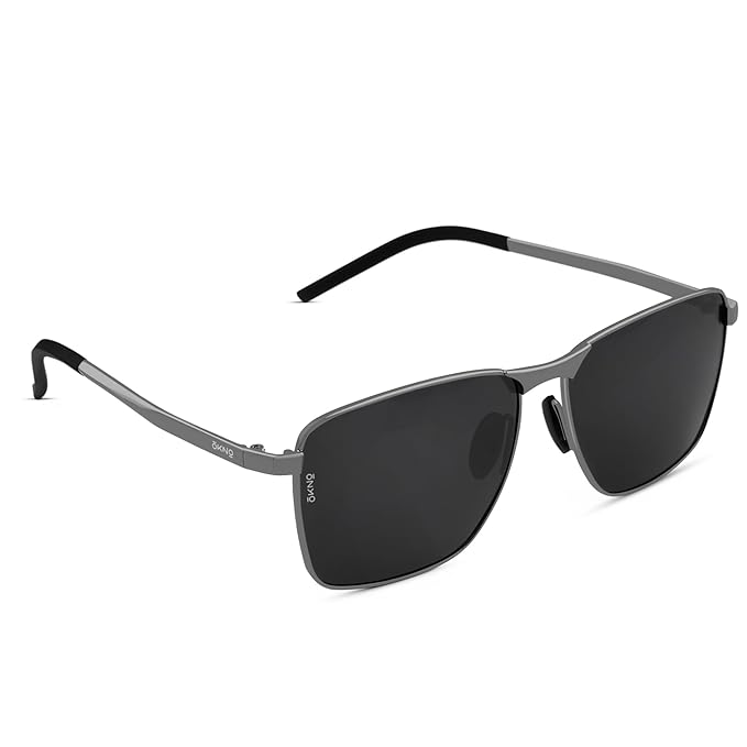 Eyewearlabs OKNO | Polarized Full Rim Alloy Square Branded Stylish Sunglasses For Men & Women | 100% UV Protection Shades | Cricket Sports Cycling Driving | Black Lens | Medium
