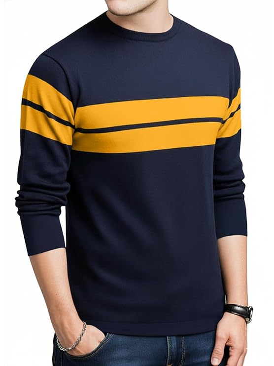 LEOTUDE Men's Full Sleeve Regular Fit Tshirt, Round Neck Cottonblend T-Shirt (Color Multicolor)