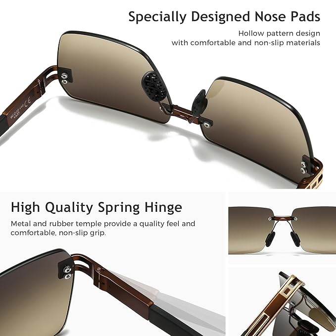 SUNGAIT Rimless Rectangle Sunglasses Square Frameless Shades for Men  Y2K Vintage UV Protection