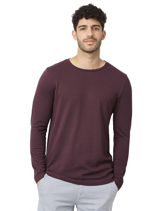 DAMENSCH Statement Popcorn Full Sleeve T-Shirt with Premium Cotton Blend, Popcorn Texture, Colours by High-IQ Dyes T-Shirt for Men