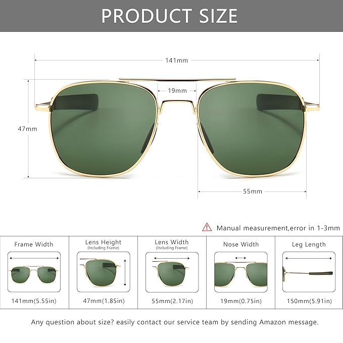 SUNGAIT Men's Military Style Polarized Pilot Aviator Sunglasses - Bayonet Temples