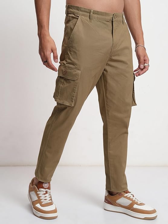 Highlander Men’s High-Rise Straight-Fit Cargo Trousers | Utility Pockets | Fashion & Function Blend | Carpenter Fit | Men Trousers | Trousers for Man |Cargo Pants for Men